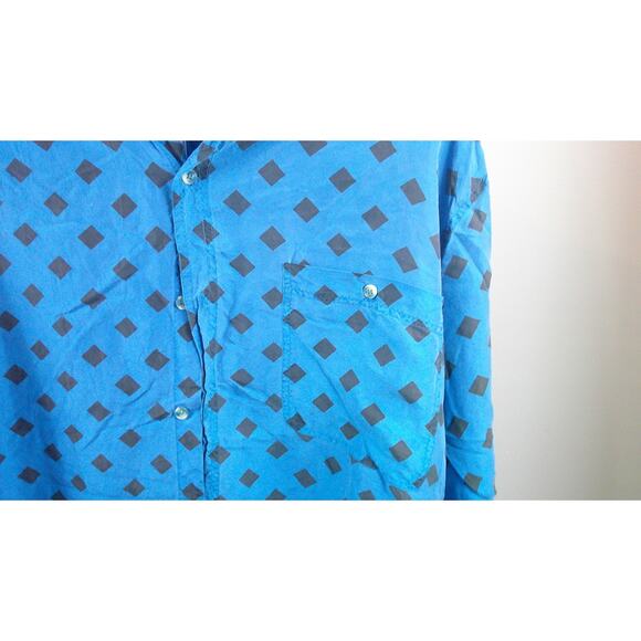 Reputation 100% Silk Blue Black Checkered XL Shirt Long sleeve button down Y2K - Picture 4 of 7